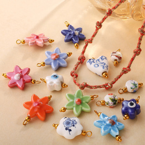 Abalorios de Flores de Cerámica Multicolor, Accesorios de Joyería DIY para Manualidades, Colgantes Unisex con Ganchos Chapados en Oro - Product Image 3