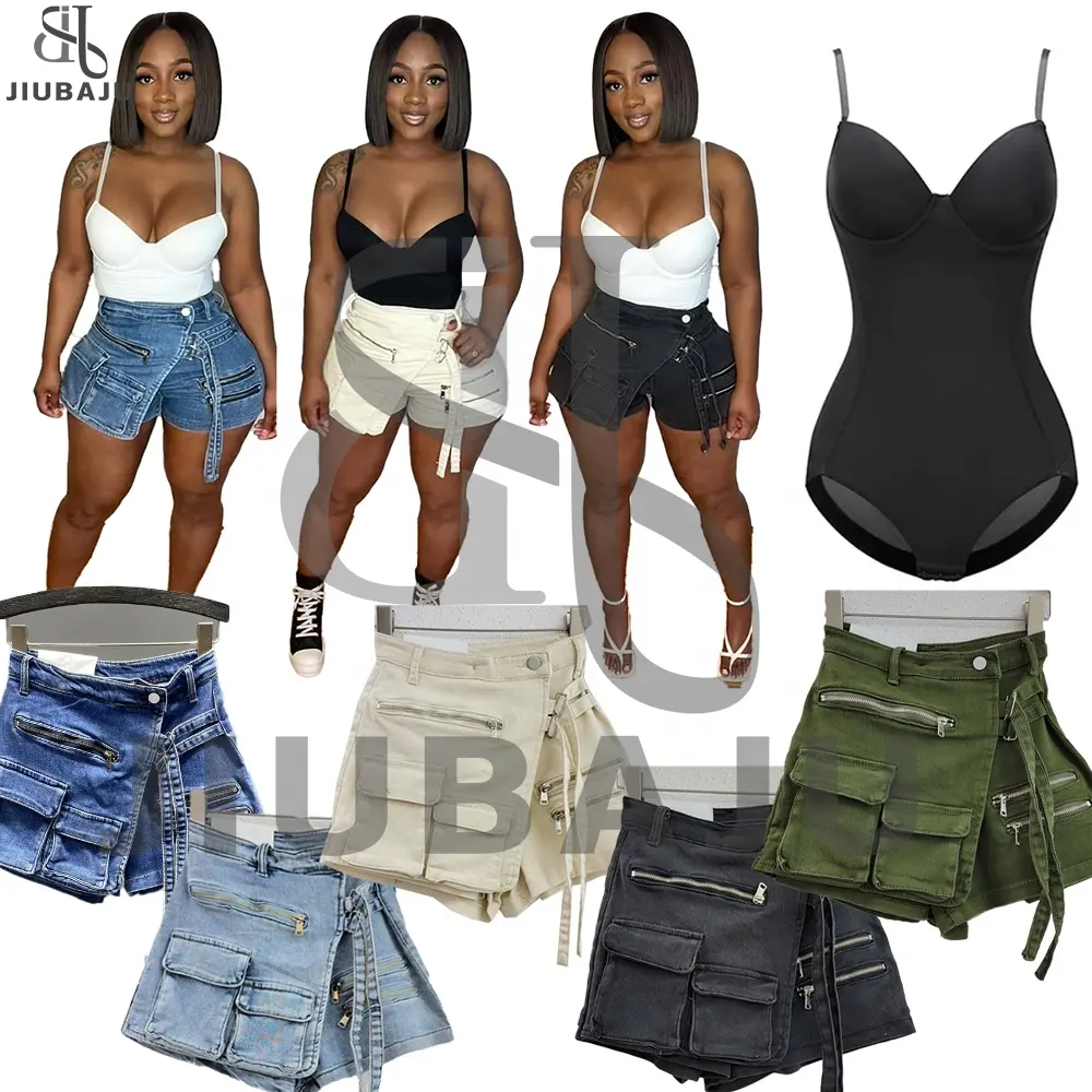 Irregular Cargo Pocket Denim Shorts Women Sexy High Waisted Shorts Skirts