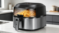 Friteuse à air Anbolife 6L avec grill, 1700W, écran tactile, affichage numérique 45-230°C, fenêtre de visualisation et éclairage, OEM ODM