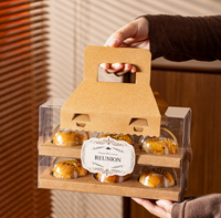 Boîte à pâtisserie pour gâteaux de lune, cadeau de festival, emballage en papier kraft biodégradable avec poignée et fenêtre transparente
