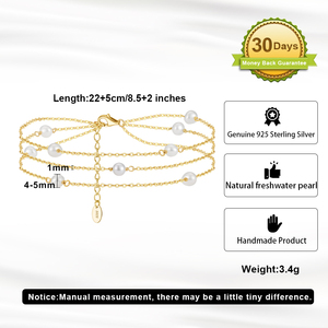 เครื่องประดับข้อเท้า RINNTIN SA52 สีเงิน เงินแท้ 925 สร้อยข้อเท้าประดับมุกน้ำจืด 3 ชั้น - Product Image 2