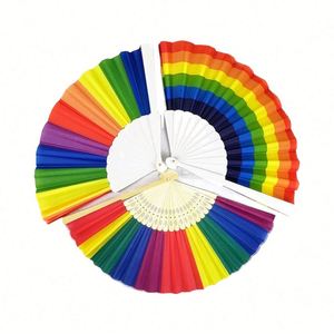 พัดไม้ไผ่พับได้สีรุ้งแบบกำหนดเอง พัดพลาสติกหลากสีแบบถือสำหรับงานแต่งงาน LGBT งานเฉลิมฉลอง งานตกแต่งบ้าน แบบทาสี - Product Image 3