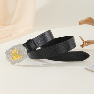 1Pc Western Cowboy Stijl Riem Voor Mannen En Vrouwen Beschikbaar, Zilveren Basis Gesp Legering - Product Image 4