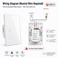 Interrupteur mural intelligent Larkkey Tuya Smart Life ZigBee 3.0 118 US 10A 240V avec panneau tactile en verre/PC et commande vocale