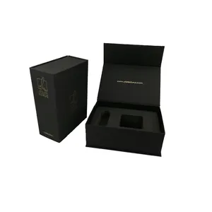 Black magnetic close gift box designs luxury packaging boxes custom logo giftbox With Sponge Foam Insert