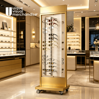 Présentoir à lunettes sur pied blanc en promotion avec roulettes pivotantes pour exposition de montures