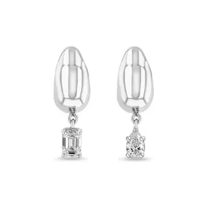 LOZRUNVE 925 Silver 14k 18k Gold Jewelry Dangling Mix Pear Emerald Cut Chunky Hoop Earring