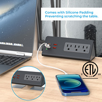 Multiprise de bureau à fixation murale 32W avec 3 prises CA et 4 ports USB (USB-C PD 20W), protection contre les surtensions à chargement rapide, homologuée ETL
