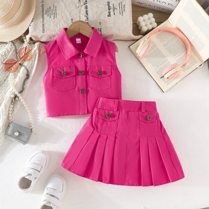 Conjuntos <span class=keywords><strong>de</strong></span> <span class=keywords><strong>Ropa</strong></span> para Niñas Estilo Europeo y Americano, Verano 2026, Venta <span class=keywords><strong>al</strong></span> <span class=keywords><strong>Por</strong></span> <span class=keywords><strong>Mayor</strong></span>, Top <span class=keywords><strong>de</strong></span> Mezclilla sin Mangas, Falda Plisada, Conjunto <span class=keywords><strong>de</strong></span> Dos Piezas - Product Image 1