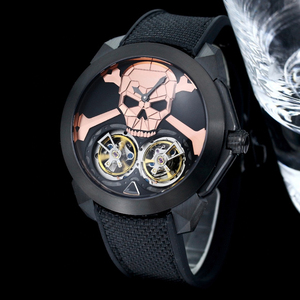 Montre mécanique de luxe 2026 avec double tourbillon et design crâne, accent or rose, montre-bracelet audacieuse pour homme, montre de sport haut de gamme - Product Image 2