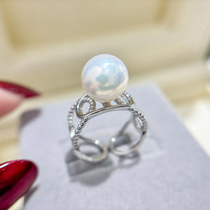 S925 Silver <b>Ring</b> Stand DIY <b>Pearl</b> Accessories Fashion <b>Ring</b> with 9-13mm Round Beads Jewelry Stand-10462 - Product Image 2