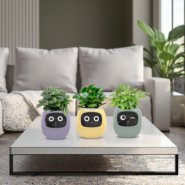 2025 New Electronic Artificial Intelligence Flower Pot Plant Care Display Time Temperature Humidity Remote Control Reminder