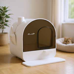 Lettiera per Gatti Coperta con Coperchio e Paletta Filtrante, Forma Ovale, Accessorio Manuale in Plastica per Lettiera - Product Image 2