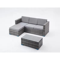 Ensemble de 3 canapés de salle à manger contemporains en rotin tressé en forme de L avec structure en acier pour jardin, patio, hôtel et cour
