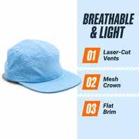 Casquette de randonnée légère en nylon personnalisée OEM, perforée, respirante, séchage rapide, imperméable, 5 panneaux, visière plate, pour hommes, course à pied, camping