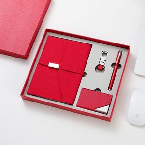 Manufacturer Name Card Holder Key Ring Office Business Notebook A5 Leather Notebook With Metal Pen Customized Logo Gift Box Set