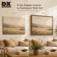 DX-DESIGNS Cadre flottant en bois massif personnalisé pour toile, 11x14, 12x16, 18x24, 24x36 pouces, avec œuvre d'art sur mesure pour peinture murale