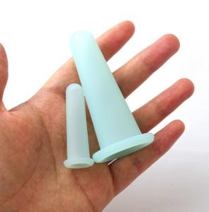 2ピースグリーンフェイシャルカッピングセラピーセットアンチセルライトシリコーン真空カッピングカップ顔と目のカッピングマッサージ用 - Product Image 2