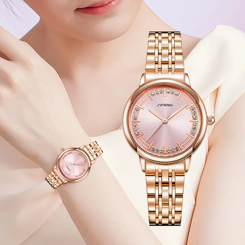 Wholesale Gift SINOBI Women Watches Stylish Rose Gold Female Casual Quartz Wristwatch Unique Lady Watch