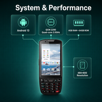 Terminal portable Android 13 de 4,0 pouces avec lecteur de codes-barres, ordinateur mobile industriel robuste pour la collecte de données d'inventaire en entrepôt