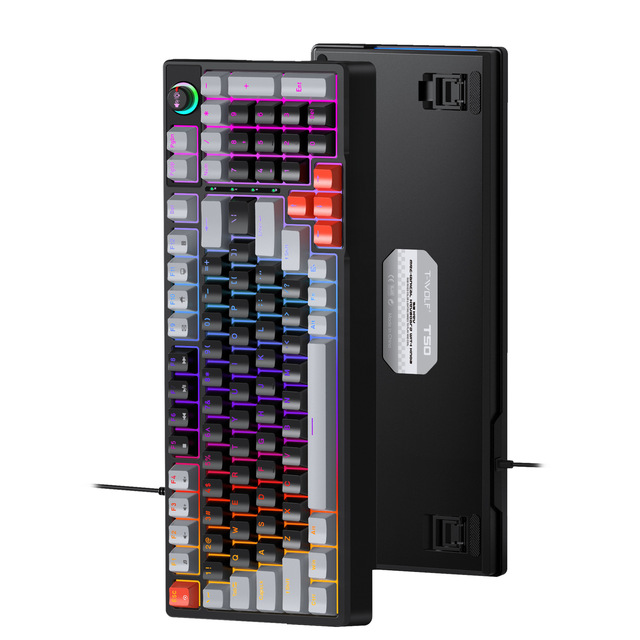 T50 Mechanical Keyboard Custom 100% Layout Esports Gaming RGB Lighting with Knob and Hot-swappable Keys