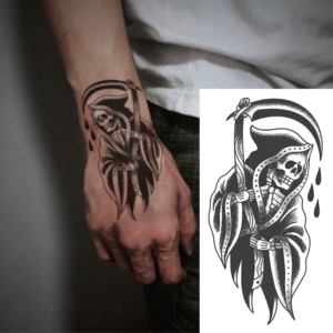 Pegatina de Tatuaje de Papel Resistente al Agua Ecológica, Personalizada con Diseño de Dios, <span class=keywords><strong>Muerte</strong></span> y Fantasma, Semipermanente para Brazo, Mano, <span class=keywords><strong>Cara</strong></span> y Cuerpo, para Hombres y Mujeres - Product Image 1