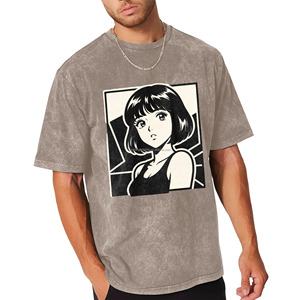 T-shirt Oversize Vintage USA en Coton Délavé à l'Acide avec Imprimé Graphique Fille <span class=keywords><strong>Manga</strong></span> Japonaise Rétro – Style Décontracté Streetwear à Manches Courtes - Product Image 6