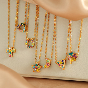 Collar con Colgante de Moda, Aleación de Zinc, Engaste Pavé, Estrella, Cruz, Corazón, Trébol de Cuatro Hojas, Joyería de Regalo - Product Image 1