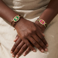 Bracelet en Corde Tressée Vintage Coloré Plaqué Or 18K avec Breloque Florale en Cuivre Émaillé, Bracelets Ajustables pour Femmes – Vente en Gros