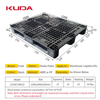 Palette en plastique Kuda 1210A7-WGCZ, palette antistatique pour entrepôt, palette de transport logistique en plastique, 1200x1000x150mm