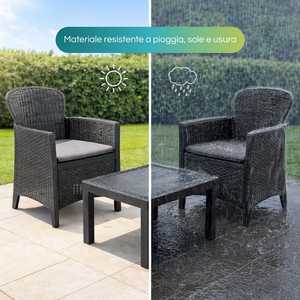 Ensemble salon de jardin en rotin tressé, 2 fauteuils, table basse avec coussins, modèle Akita - Product Image 5