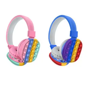 Fones de ouvido design criativo bt 5.0, fofo, cores do arco-íris, macio, com microfone, para presente para meninas