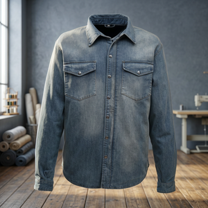Chemise en jean vintage pour homme à manches longues, col rabattu, respirante, protection Kevlar pour moto - Product Image 3