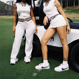 Rahat spor 2 parça Set kadın kolsuz fermuar kırpma üst ve Mini etek takım elbise 2025 yaz Jogger eşofman - Product Image 2