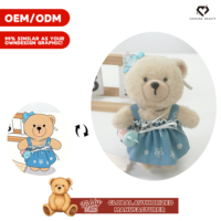 Teddy Bear Teddy ISLAND sous licence mondiale, adorable petite poupée en peluche super douce, avec jupe à fleurs bleues fraîches, style 'Girl Heart'