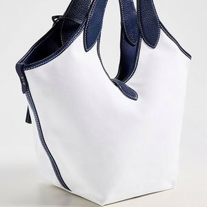 <b>Medium</b> Canvas Tote Bag Custom Embroidered Logo Fashion Women Summer Beach Bags Cotton <b>Handbags</b> Travel Durable Leather Trim Open - Product Image 4