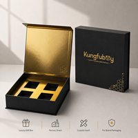 Boîte cadeau magnétique noire et or de luxe avec insert personnalisé pour chocolats, thé, bougies, miel et bijoux