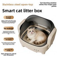 Bac à litière pour chat automatique intelligent désodorisant, conception ouverte, en acier inoxydable, PP, ABS, avec pelle de nettoyage électrique télécommandée et application pour un nettoyage facile