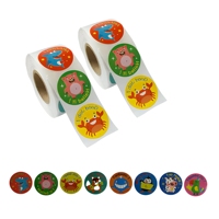 Rouleau d'autocollants récompense pour enfants, motifs requin, cochon, crabe, colorés, écologiques, autocollants décoratifs de motivation