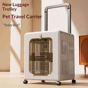 Valise de <span class=keywords><strong>transport</strong></span> <span class=keywords><strong>pliable</strong></span> à 4 roues en plastique pour animaux de compagnie avec fermeture à loquet, sac respirant portable pour chat - Product Image 3