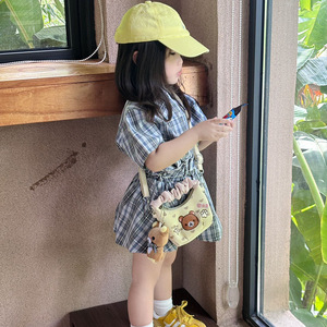 귀여운 만화 곰돌이 키즈 클러치 귀여운 프릴 PU 가죽 소녀 숄더 핸드백 플러시 곰돌이 키체인 참 가벼운 무게 - Product Image 5