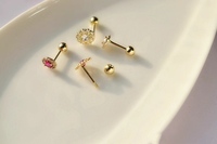 Boucles d'oreilles Gaby, design unique haut de gamme, or massif 14 carats, tournesol, rubis rouge, zircon, pour femme, piercing, bijoux de corps