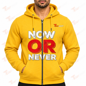 <b>Men's</b> <b>Yellow</b> Zip-Up <b>Hoodie</b> Now Or Never Printed Fleece Casual Sweatshirt Regular Fit Hooded Long Sleeve Zipper Hoodies - Product Image 5
