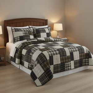 Juego de Edredón D0100HR2CYJ, Tamaño Queen, Reversible, Diseño a Cuadros, 3 Piezas, para Todas las Temporadas, Textil para el Hogar - Product Image 2