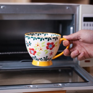 Prix de gros, grande capacité 480ML café peint à la main céramique petit déjeuner fleur et tasses en <span class=keywords><strong>porcelaine</strong></span> <span class=keywords><strong>Fine</strong></span> - Product Image 5