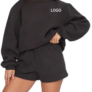 Conjunto Deportivo de Alta Calidad para Mujer, Sudadera con Capucha de Manga Larga y Pantalones Cortos, Estampado Bordado, Moda Urbana, Tejido de Punto Sólido - Product Image 2