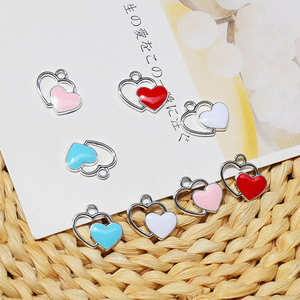 Pendentif double cœur en alliage rose, bleu, blanc, rouge pour la fabrication de boucles d'oreilles, alliage de zinc, goutte d'huile GJ106 - Product Image 2