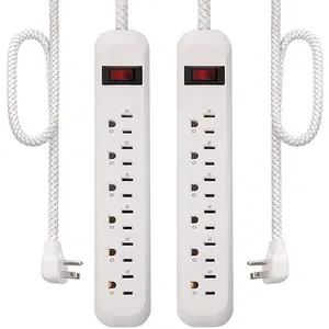 US 6 plug outlets strip Tangle-free braided fabric cord for easily mounted to wall power Multiple Safety Protection with safety