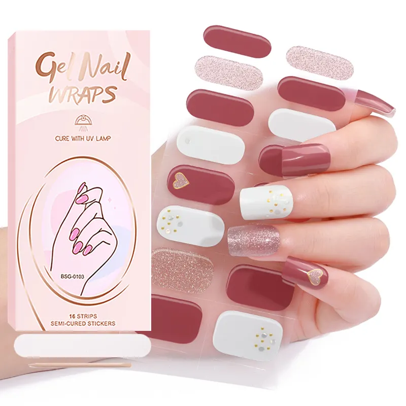 Tiras de gel de esmalte de uñas secas UV semicuradas gelatina de cristal transparente Bloqueo de oro con logotipo personalizado