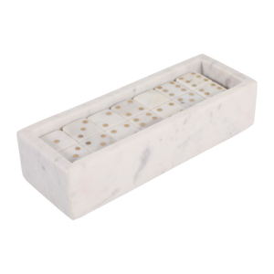 Set di Domino in Marmo con Punti in Ottone e Vassoio Rettangolare, Gioco Classico per Soggiorno e Arredamento Casa - Product Image 2